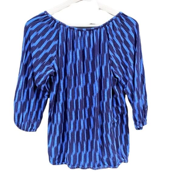 Michael Michael Kors Blouse Blue Striped Three-Quarter Sleeve Scoop Neck Small - Picture 4 of 6